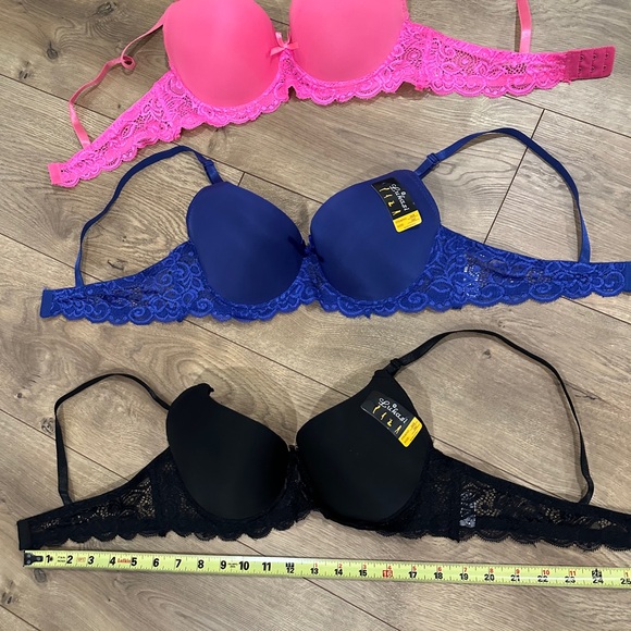 Set of Three Lace Bras in Pink, Blue, and Black - Picture 2 of 5